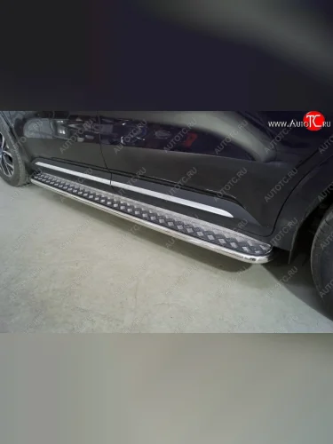 Пороги с площадкой 42,4 мм ТСС Тюнинг (серые) KIA Carnival KA4 минивэн дорестайлинг (2020-2023)