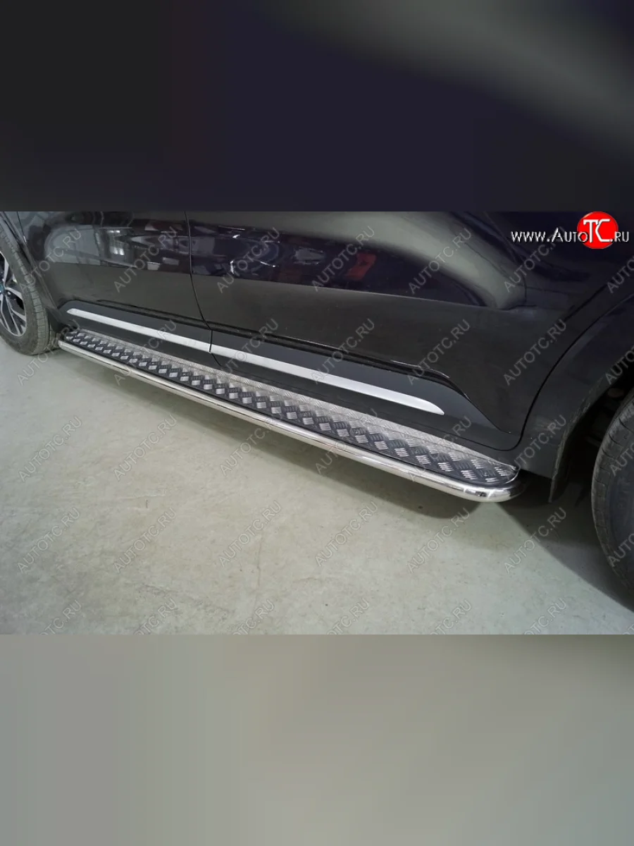 Пороги с площадкой 42,4 мм ТСС Тюнинг KIA Carnival KA4 минивэн дорестайлинг (2020-2023) (серые)  с доставкой в г. Керчь