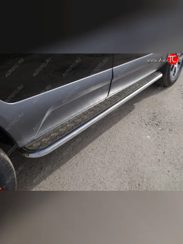 Пороги с площадкой 42,4 мм ТСС Тюнинг (серые) KIA Mohave HM рестайлинг (2017-2020)