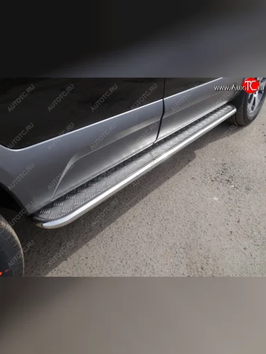 Пороги с площадкой 42,4 мм ТСС Тюнинг (серые) KIA Mohave HM2 (2019-2022)