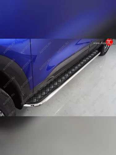 Пороги с площадкой 42,4 мм ТСС Тюнинг (серые) KIA Seltos SP2 дорестайлинг (2019-2022)