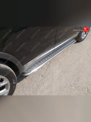 Пороги с площадкой 42,4 мм Prime ТСС Тюнинг (серые) KIA Sorento UM/Prime рестайлинг (2018-2020)