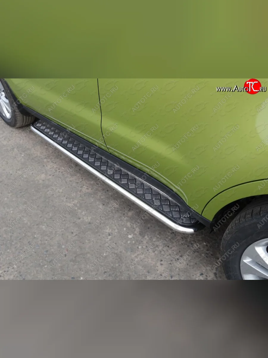 Пороги с площадкой 42,4 мм ТСС Тюнинг KIA Soul PS дорестайлинг (2014-2016) (серые)  в Керчи Республика Крым