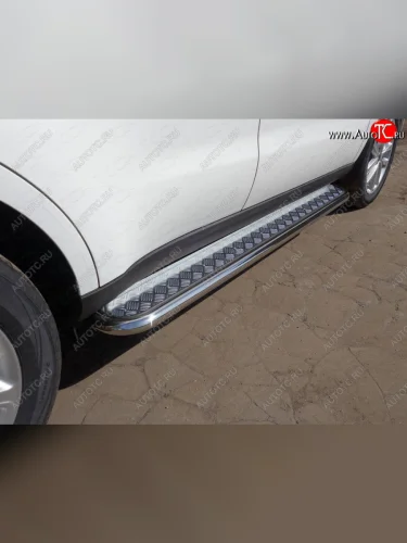 Пороги с площадкой 42,4 мм ТСС Тюнинг (серые) KIA Soul PS рестайлинг (2017-2019)