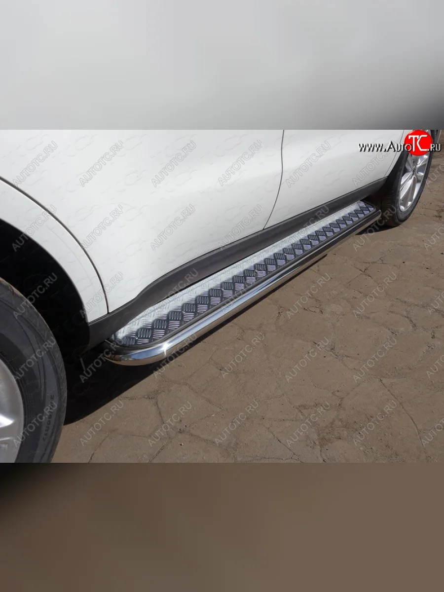 Пороги с площадкой 42,4 мм ТСС Тюнинг KIA Soul PS рестайлинг (2017-2019) (серые)  в Воронеже Воронежской области