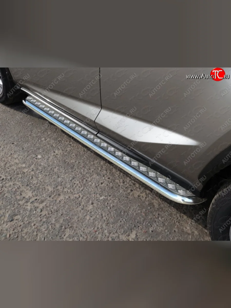 Пороги с площадкой 42,4 мм кроме F-Sport ТСС Тюнинг Lexus NX300h Z10 дорестайлинг (2014-2017) (серые)  в Воронеже Воронежской области