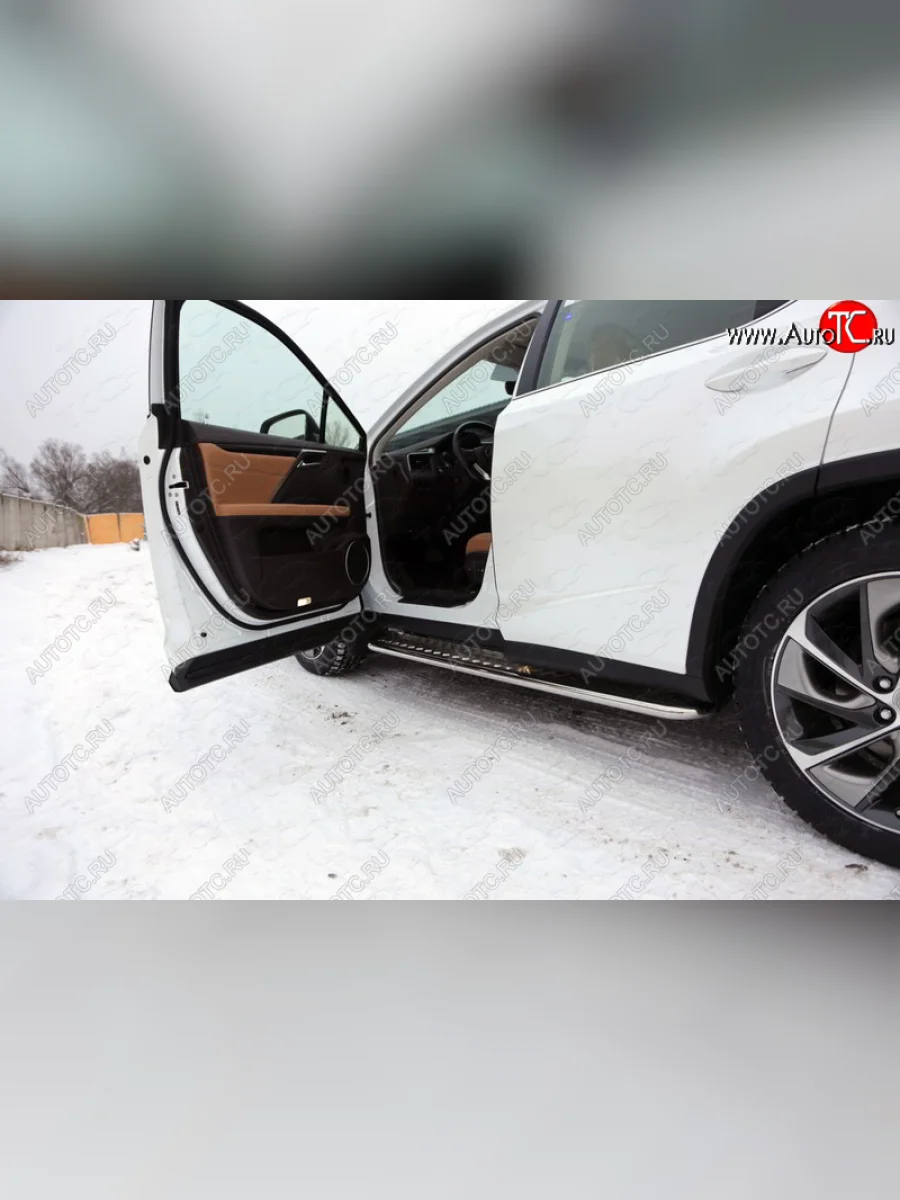 Пороги с площадкой 42,4 мм F-Sport ТСС Тюнинг Lexus RX 200T AL20 дорестайлинг (2015-2017) (серые)  с доставкой в г. Керчь