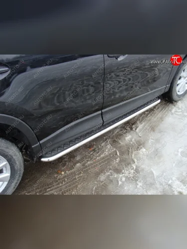 Пороги с площадкой 42,4 мм ТСС Тюнинг (серые) Mazda CX-5 KE дорестайлинг (2011-2014)