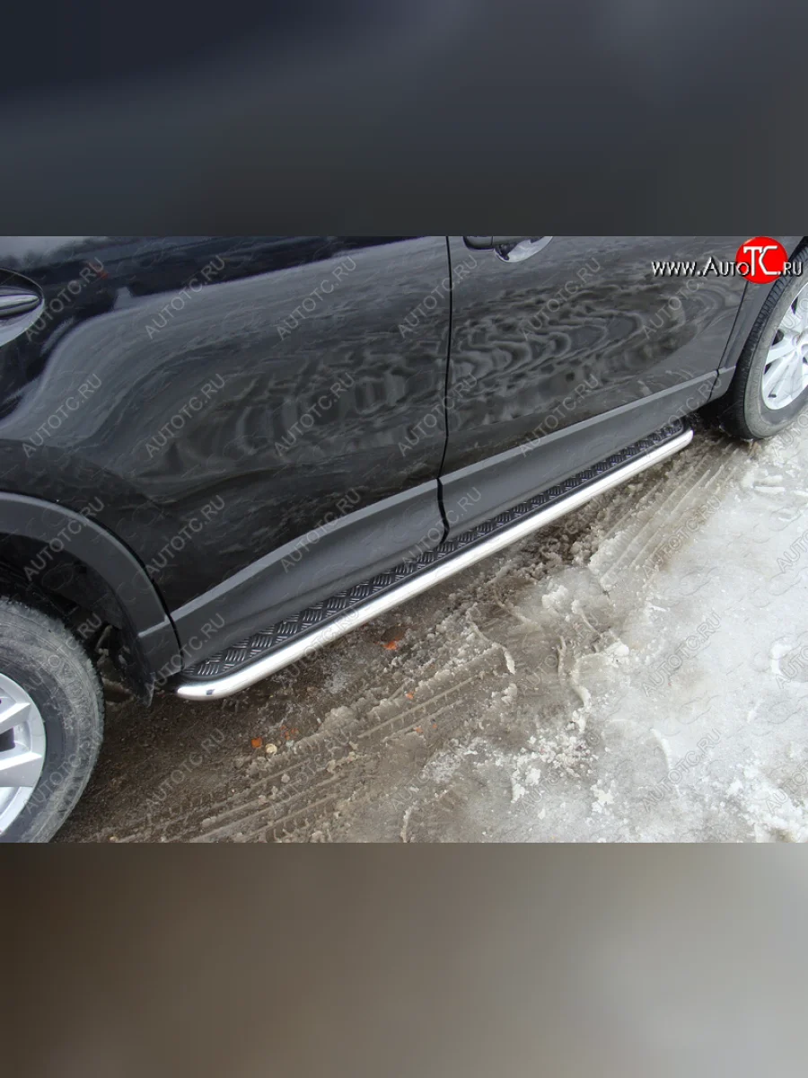 Пороги с площадкой 42,4 мм ТСС Тюнинг Mazda CX-5 KE дорестайлинг (2011-2014) (серые)  с доставкой в г. Керчь