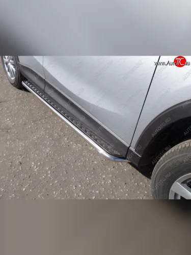 Пороги с площадкой 42,4 мм ТСС Тюнинг (серые) Mazda CX-5 KE рестайлинг (2015-2017)