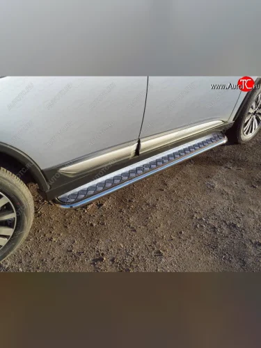 Пороги с площадкой 42,4 мм ТСС Тюнинг (серые) Mitsubishi Outlander GF 3-ий рестайлинг (2018-2022)