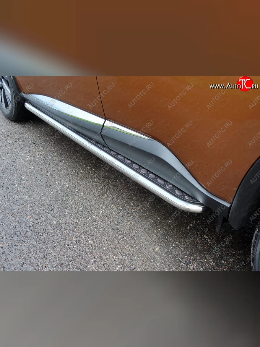 Пороги с площадкой 42,4 мм ТСС Тюнинг Nissan Murano 3 Z52 дорестайлинг (2015-2022) (серые)  в Самаре Самарской области