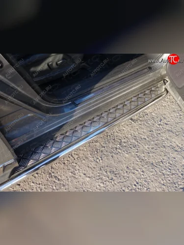 Пороги с площадкой 42,4 мм ТСС Тюнинг (серые) Nissan Pathfinder R52 дорестайлинг (2012-2017)