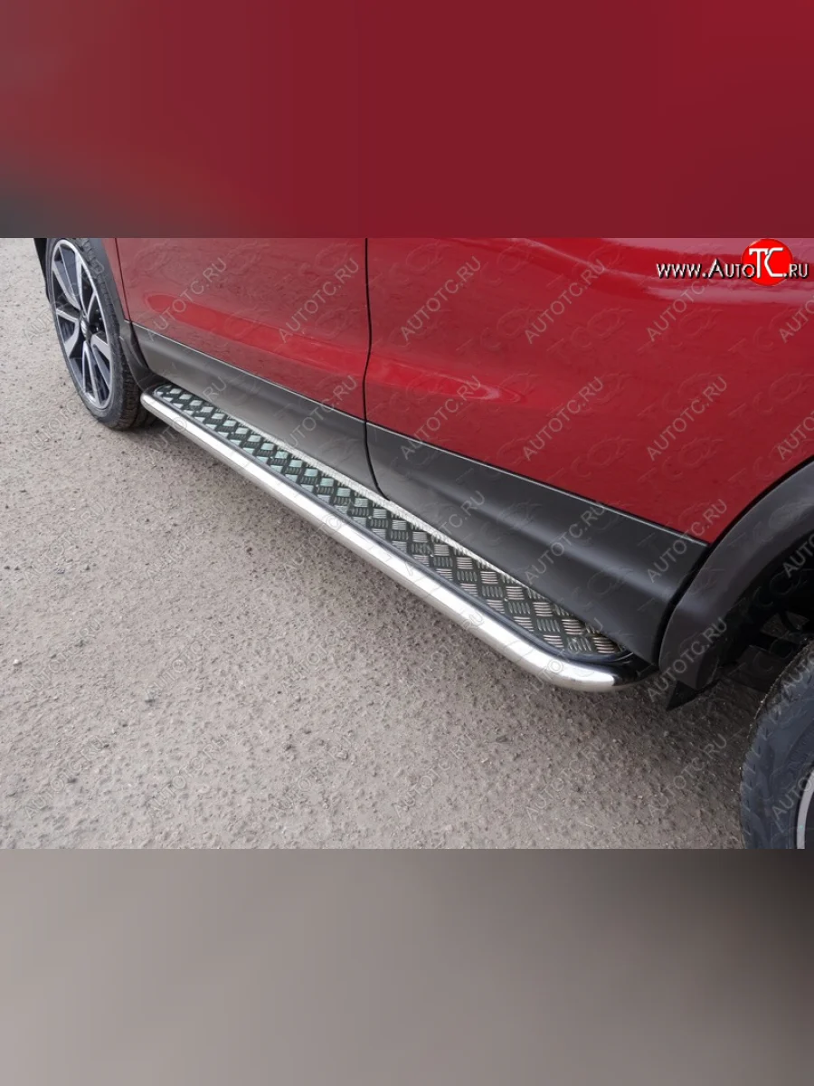 Пороги с площадкой 42,4 мм ТСС Тюнинг Nissan Qashqai 2 J11 рестайлинг (2017-2022) (серые)  в Самаре Самарской области