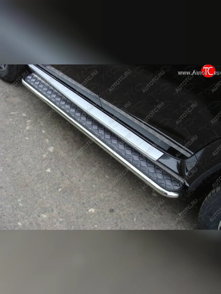 Пороги с площадкой 42,4 мм ТСС Тюнинг Nissan Terrano D10 дорестайлинг (2013-2016) (серые)  в Воронеже Воронежской области