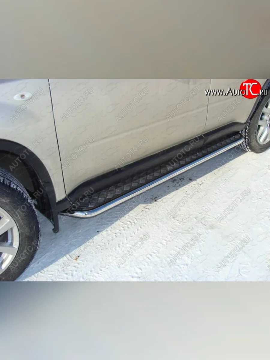 Пороги с площадкой 42,4 мм ТСС Тюнинг Nissan X-trail 2 T31 рестайлинг (2010-2015) (серые)  в Воронеже Воронежской области