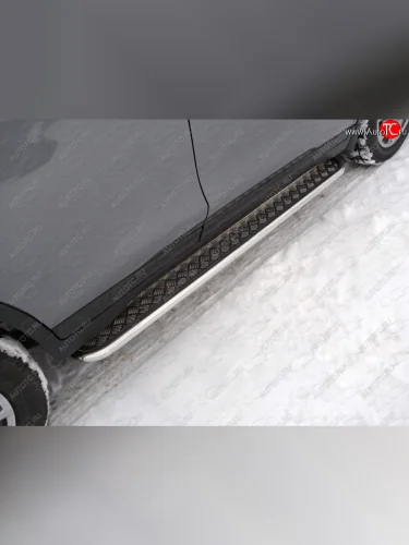 Пороги с площадкой 42,4 мм ТСС Тюнинг (серые) Nissan X-trail 3 T32 дорестайлинг (2013-2018)