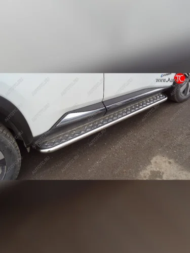 Пороги с площадкой 42,4 мм ТСС Тюнинг (серые) Nissan X-trail 4 T33 дорестайлинг (2021-2025)