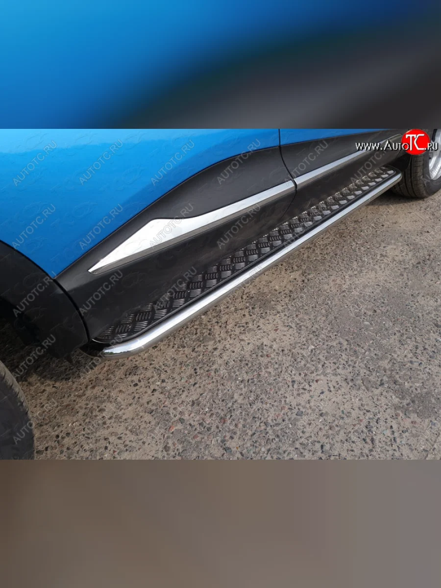 Пороги с площадкой 42,4 мм ТСС Тюнинг Renault Kaptur дорестайлинг (2016-2020) (серые)  в Керчи Республика Крым