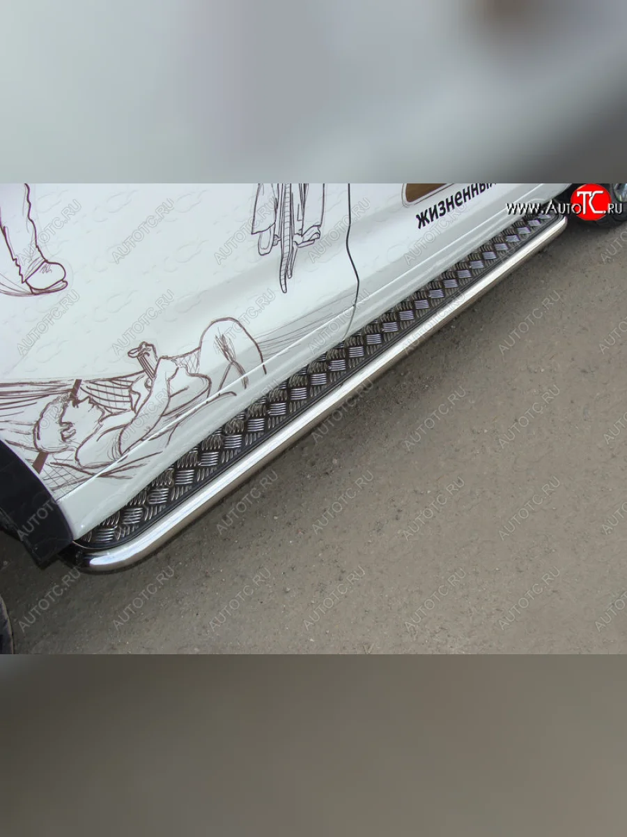 Пороги с площадкой 42,4 мм ТСС Тюнинг Toyota Highlander XU50 рестайлинг (2016-2020) (серые)  в Керчи Республика Крым