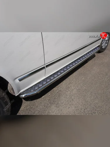 Пороги с площадкой 42,4 мм ТСС Тюнинг (серые) Volkswagen Caravelle T6 дорестайлинг (2015-2019)