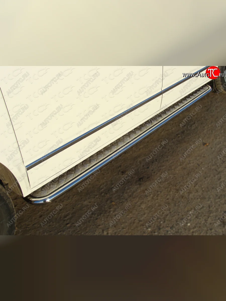 Пороги с площадкой 42,4 мм ТСС Тюнинг Volkswagen Multivan T5 рестайлинг (2009-2015) (серые)  с доставкой в г. Пермь