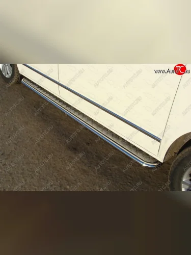Пороги с площадкой 42,4 мм ТСС Тюнинг (серые) Volkswagen Multivan T6 дорестайлинг (2016-2019)