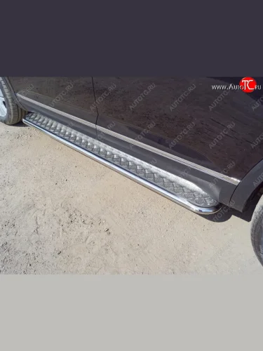 Пороги с площадкой 42,4 мм ТСС Тюнинг (серые) Volkswagen Teramont 1 CA1 дорестайлинг (2016-2020)