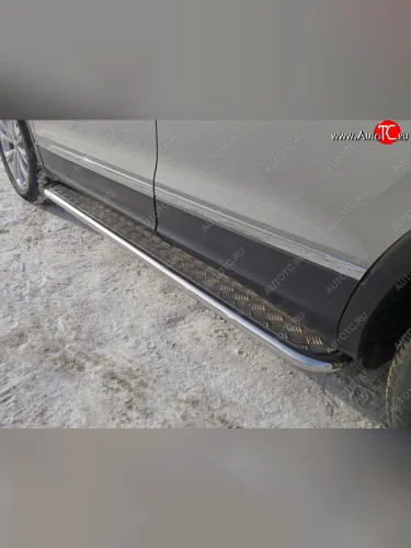 Пороги с площадкой 42,4 мм ТСС Тюнинг (серые) Volkswagen Tiguan Mk2 дорестайлинг (2016-2020)