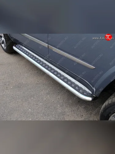 Пороги с площадкой 60,3 мм ТСС Тюнинг (серые) Cadillac Escalade GMTK2 джип 5 дв. короткая база (2015-2020)