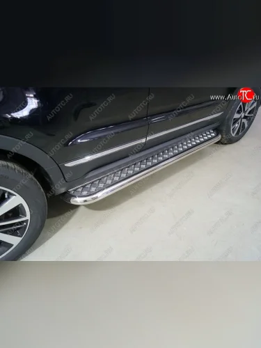 Пороги с площадкой 60,3 мм ТСС Тюнинг (серый) Changan CS55 рестайлинг (2018-2023)