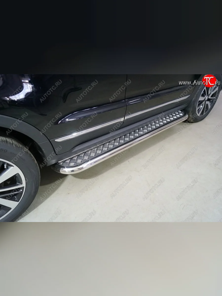 Пороги с площадкой 60,3 мм ТСС Тюнинг Changan CS55 дорестайлинг (2017-2018) (серый)  в Перми Пермском крае