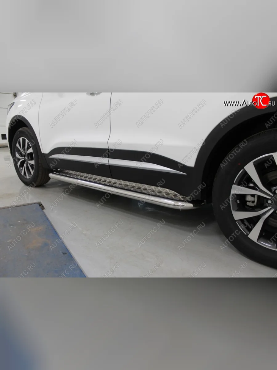 Пороги с площадкой 60,3 мм ТСС Тюнинг Chery Tiggo 7 PRO (2019-2025) (серые)  в Самаре Самарской области