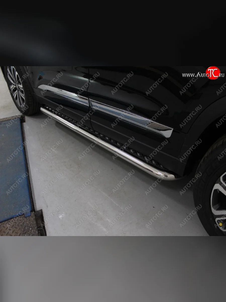 Пороги с площадкой 60,3 мм ТСС Тюнинг Chery Tiggo 8 1 T18 рестайлинг (2019-2023) (серые)  с доставкой в г. Пермь