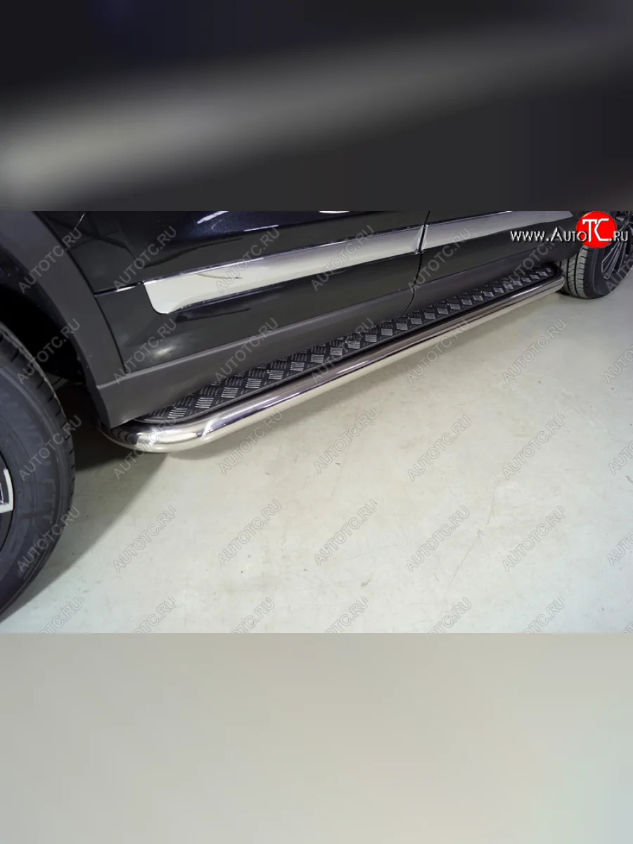 Пороги с площадкой 60,3 мм ТСС Тюнинг Chery Tiggo 8 PRO (2021-2025) (серые)  в Воронеже Воронежской области