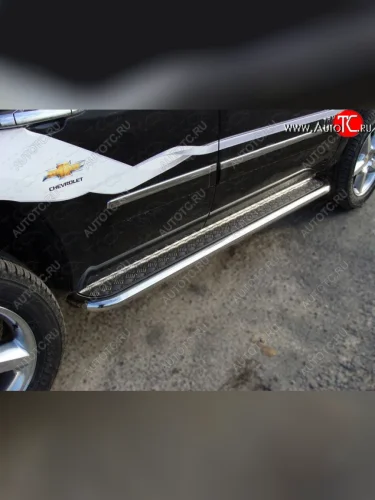 Пороги с площадкой 60,3 мм ТСС Тюнинг (серые) Chevrolet Tahoe GMT900 5 дв. (2006-2013)