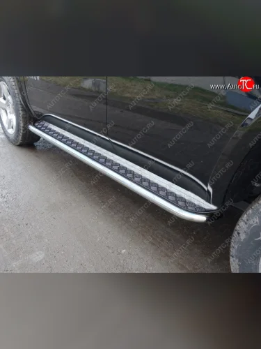 Пороги с площадкой 60,3 мм ТСС Тюнинг (серые) Chevrolet Tahoe K2UC (2014-2021)