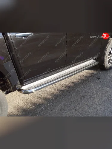 Пороги с площадкой 60,3 мм ТСС Тюнинг (серые) Dong Feng DF6 пикап (2022-2025)