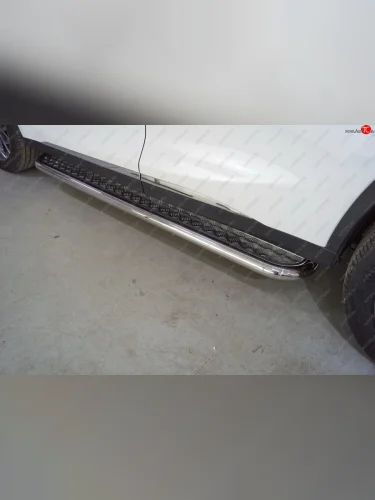 Пороги с площадкой 60,3 мм ТСС Тюнинг (серые) EXEED TXL 1-ый рестайлинг (2021-2025)