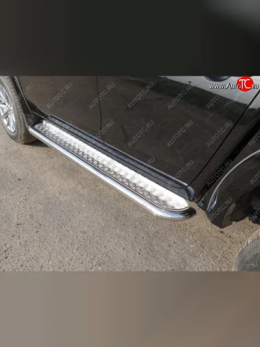 Пороги с площадкой 60,3 мм ТСС Тюнинг (серые) Fiat Fullback (2016-2018)