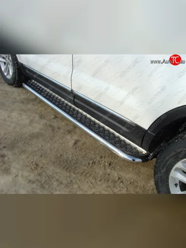 Пороги с площадкой 60,3 мм ТСС Тюнинг (серые) Ford Explorer U502 дорестайлинг (2010-2016)