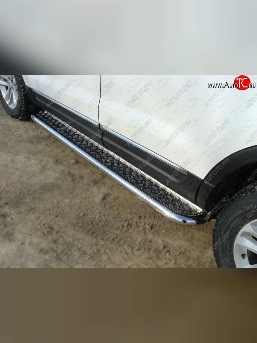 Пороги с площадкой 60,3 мм ТСС Тюнинг Ford Explorer U502 дорестайлинг (2010-2016) (серые)  в Самаре Самарской области