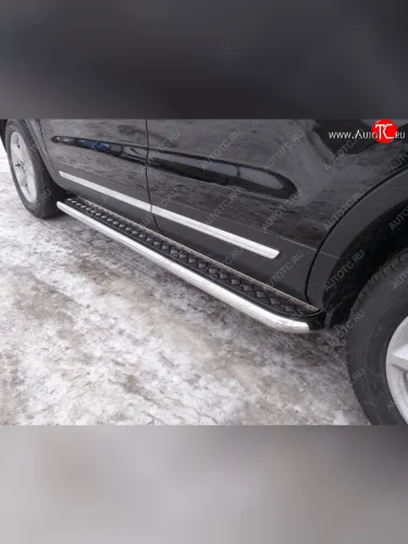 Пороги с площадкой 60,3 мм ТСС Тюнинг (серые) Ford Explorer U502 2-ой рестайлинг, 5 дв. (2017-2019)