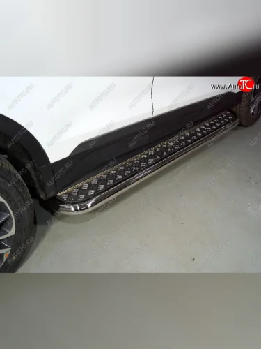 Пороги с площадкой 60,3 мм ТСС Тюнинг (серые) Geely Coolray SX11 дорестайлинг (2018-2023)