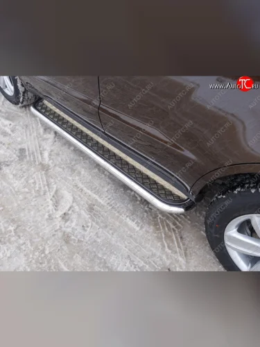 Пороги с площадкой 60,3 мм ТСС Тюнинг (серые) Geely Emgrand X7 дорестайлинг (2011-2015)