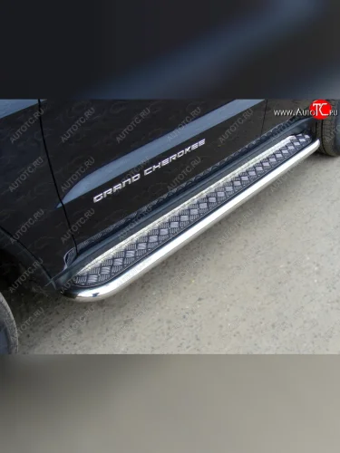 Пороги с площадкой 60,3 мм ТСС Тюнинг (серые) Jeep Grand Cherokee WK2 1-ый рестайлинг (2013-2018)