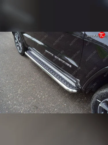Пороги с площадкой 60,3 мм ТСС Тюнинг (серые) Jeep Grand Cherokee WK2 2-ой рестайлинг (2017-2022)