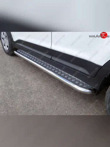 Пороги с площадкой 60,3 мм ТСС Тюнинг (серые) Hyundai Creta GS дорестайлинг (2015-2019)