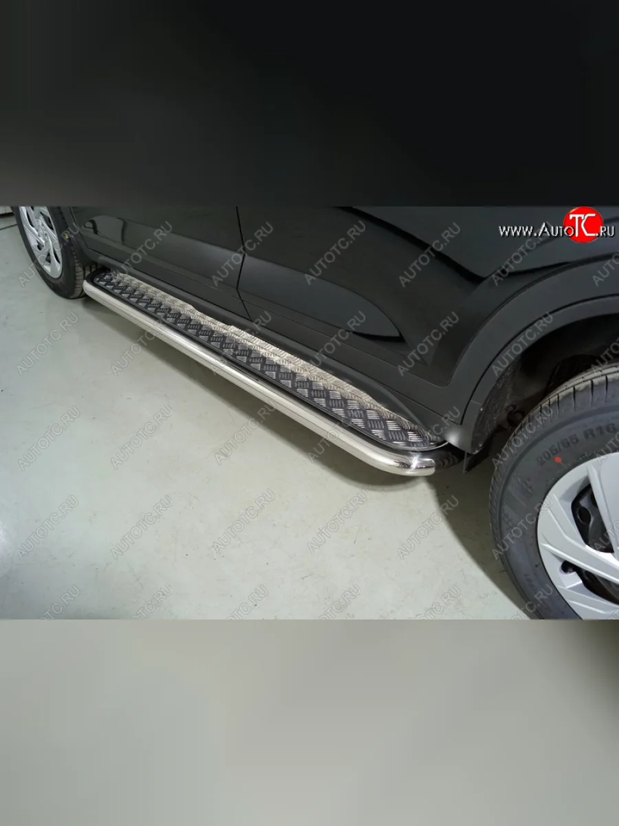 Пороги с площадкой 60,3 мм ТСС Тюнинг Hyundai Creta SU (2020-2022) (серые)  в Самаре Самарской области