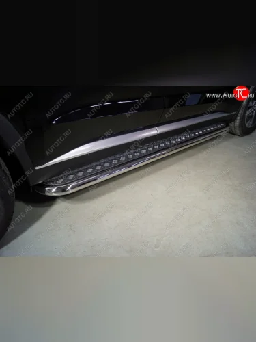 Пороги с площадкой 60,3 мм ТСС Тюнинг (серые) Hyundai Palisade LX2 (2018-2022)